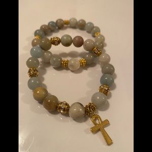 Custom made amazonite crystal beaded ankh bracelet